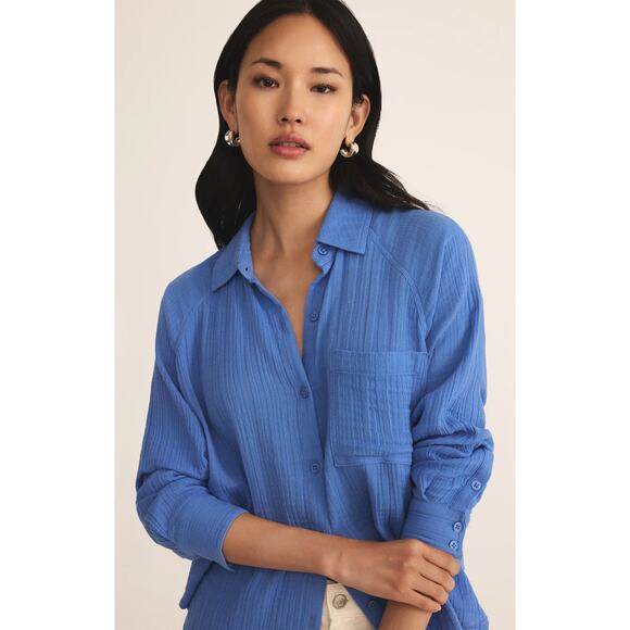 Z Supply Perfect Airy Gauze Button Up - Bay Blue NWT SIZE S - Picture 2 of 5